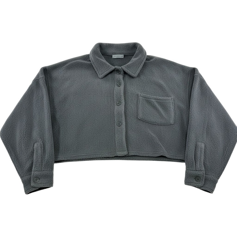 Wild Fable Cropped Fleece Shirt Jacket Large Gray Cotton Rayon Button Shacket